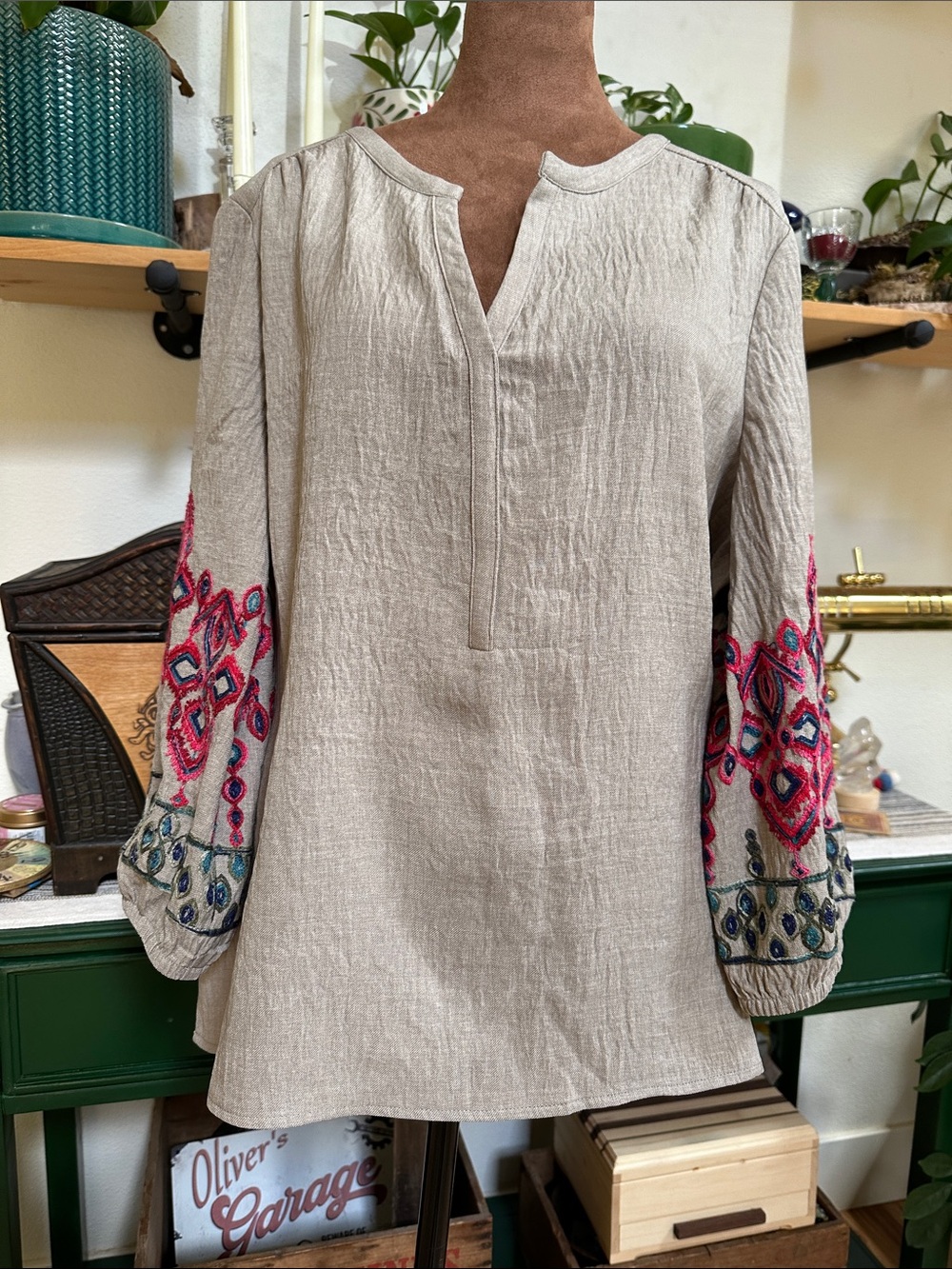 Boho Blouse with Embroidered Sleeves